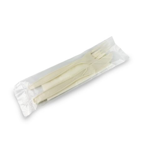 Tenedor + Cuchillo Fécula de Maíz 7" + Servilleta - Estuchado